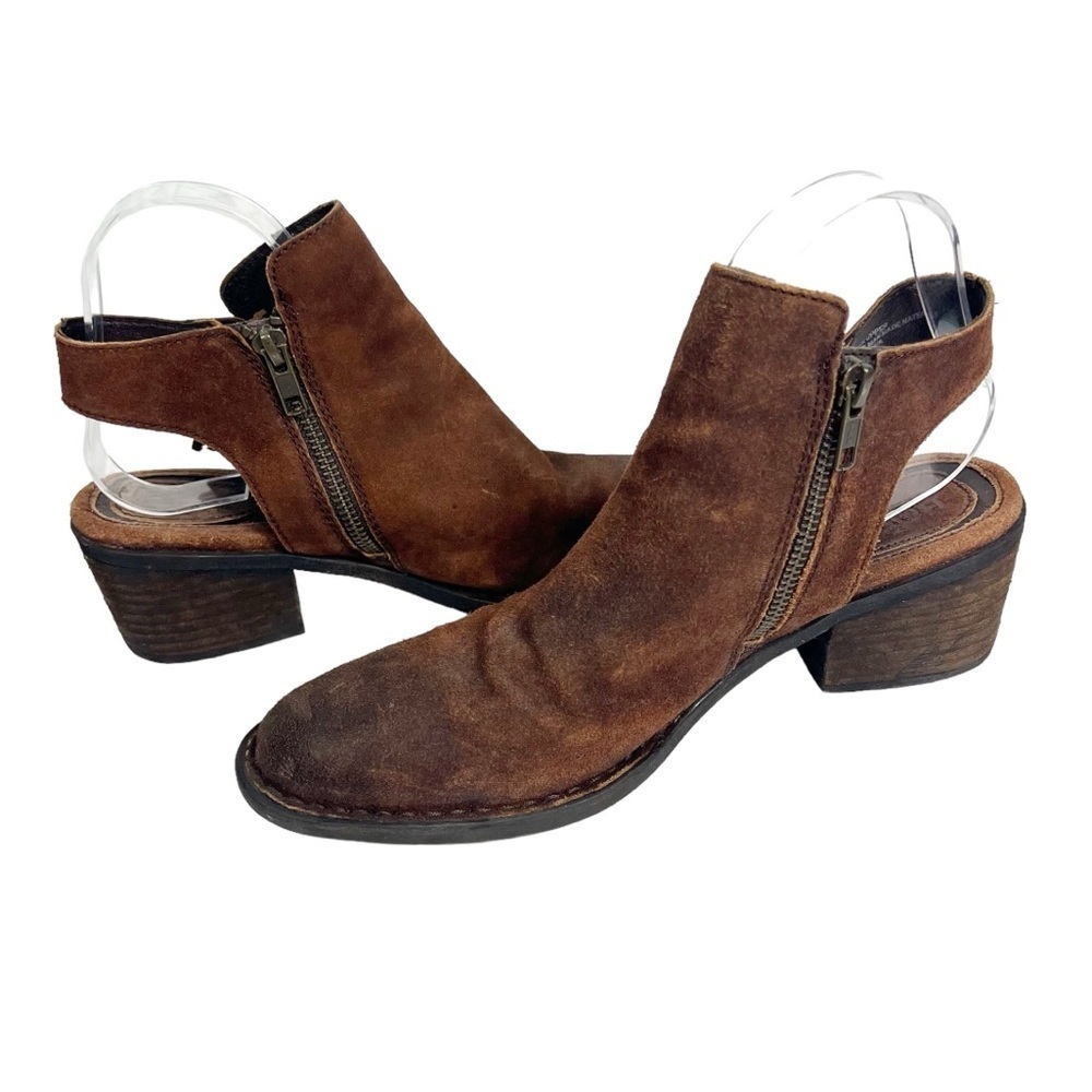 BORN Monikah Block Heel Distressed Suede Back Strap Bootie in Tobacco Size 8 - Picture 8 of 13